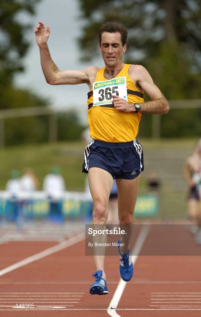 25 July 2004; Mark Carroll  Leevale AC, celebrates his victory in the Men's 5000m Final. AAI Senior Track and Field Championships, Morton Stadium, Santry, Dublin. Picture credit; Brendan Moran / SPORTSFILE