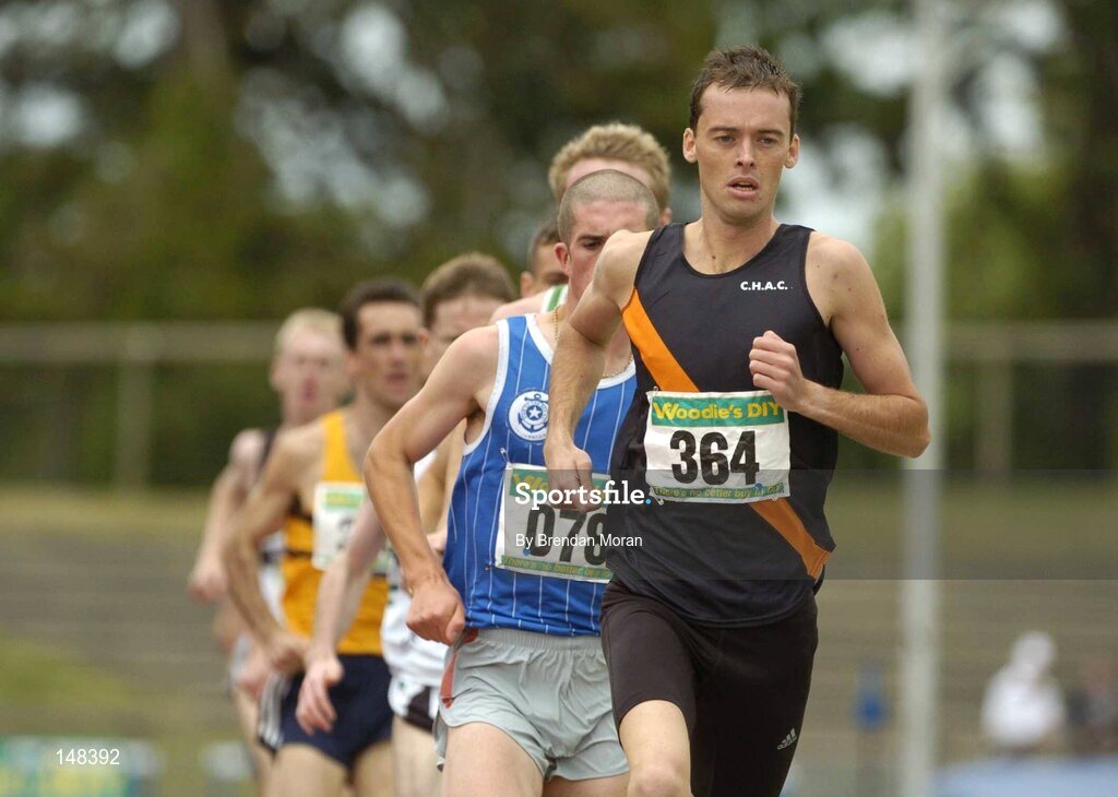 25 July 2004; Alastair Cragg, Clonliffe Harriers AC, leads the field on his way to victory in the Men's 1500m Final. AAI Senior Track and Field Championships, Morton Stadium, Santry, Dublin. Picture credit; Brendan Moran / SPORTSFILE