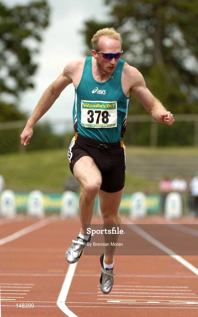 25 July 2004; Paul Brizzel, Ballymena and Antrim AC, on his way to victory in the Men's 100m Final. AAI Senior Track and Field Championships, Morton Stadium, Santry, Dublin. Picture credit; Brendan Moran / SPORTSFILE