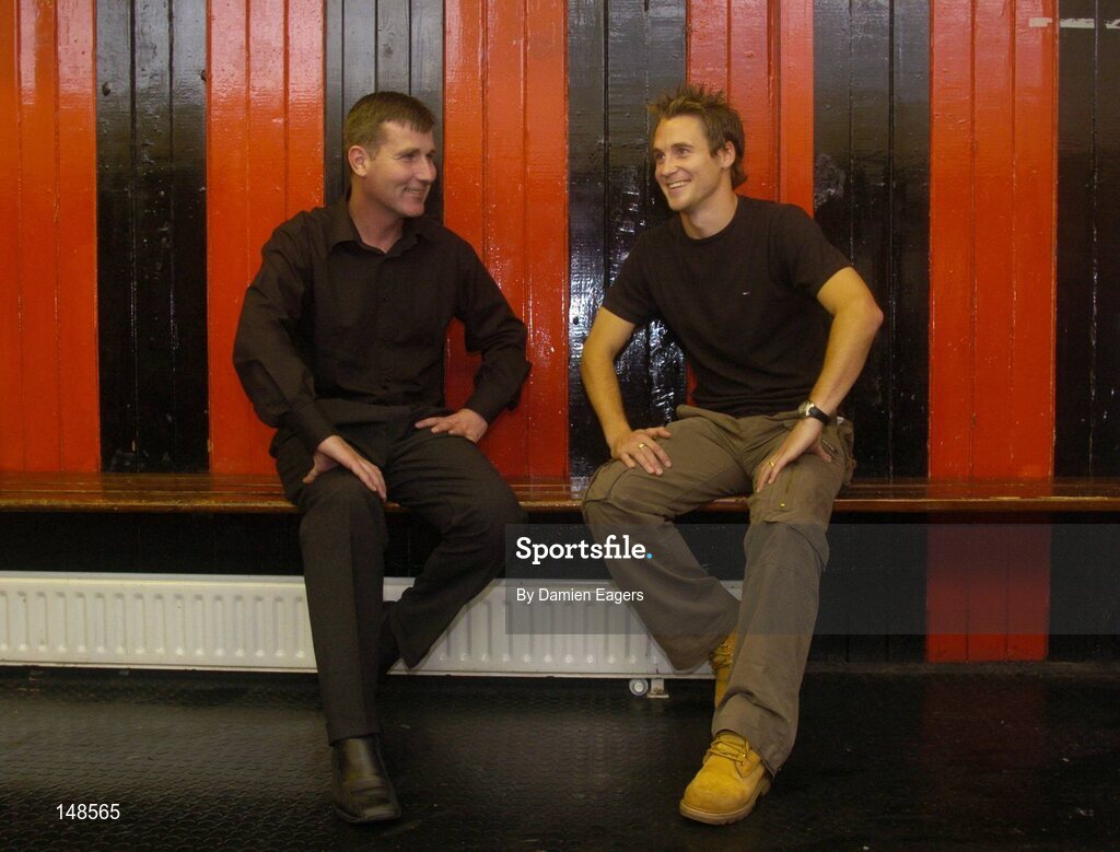 26 July 2004; Bohemians captain Kevin Hunt, right, in converstion with his manager Stephen Kenny ahead of their UEFA Cup Qualifying Round 2nd Leg against Levadia Tallinn, Dalymount Park. Dublin. Picture credit; Damien Eagers / SPORTSFILE