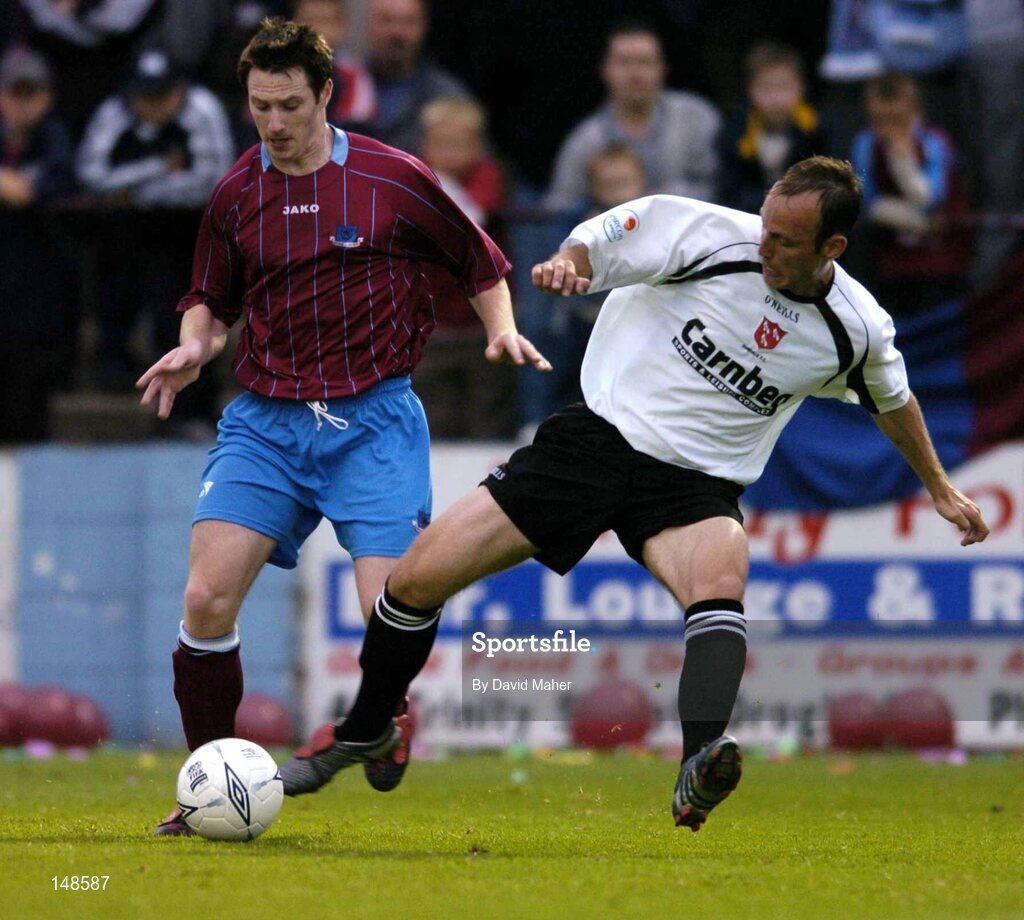 26 July 2004; Barry Molloy, Drogheda United, in action against Paul Marney, Dundalk. FAI Carlsberg Cup, Second Round Replay, Drogheda United v Dundalk, United Park, Drogheda, Co. Louth. Picture credit; David Maher / SPORTSFILE