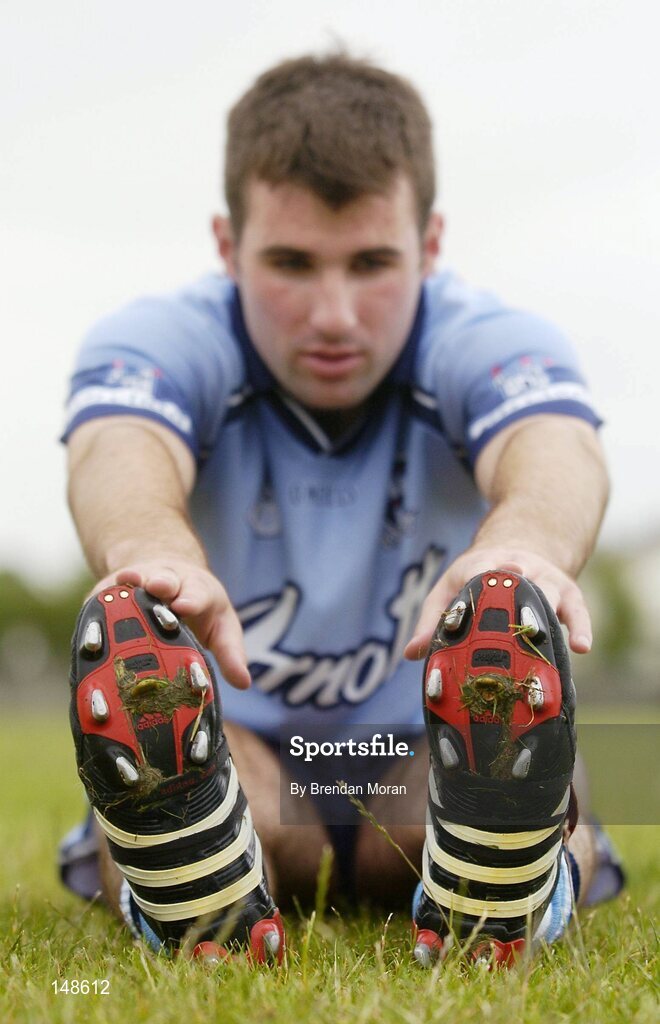 26 July 2004; The Dubs will be relying on the new technology in their adidas Predator Pulse boots to give them the edge over Roscommon, in the next stage of the All-Ireland Football Championship qualifiers on Saturday 31st July at Croke Park. Pictured with the boots prior to a squad training session ahead of next weekend's game is Bryan Cullen. Picture credit; Brendan Moran / SPORTSFILE
