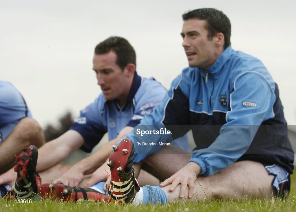 26 July 2004; The Dubs will be relying on the new technology in their adidas Predator Pulse boots to give them the edge over Roscommon, in the next stage of the All-Ireland Football Championship qualifiers on Saturday 31st July at Croke Park. Pictured with the boots during a squad training session ahead of next weekend's game are, Paddy Christie, left, and Ray Cosgrove. Picture credit; Brendan Moran / SPORTSFILE