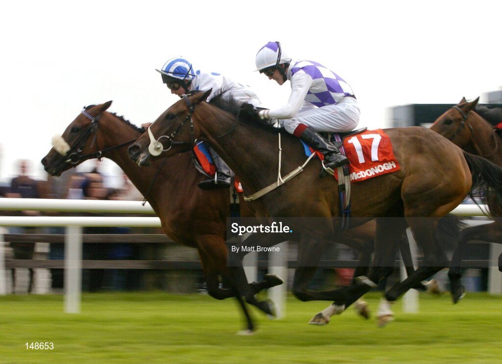 27 July 2004; Palace Star, with Rory Cleary up, on the way to winning the McDonagh EBF Handicap from second place Amourallis,17, with Padraig Beggy. Galway Races, Ballybrit, Co. Galway. Picture credit; Matt Browne / SPORTSFILE
