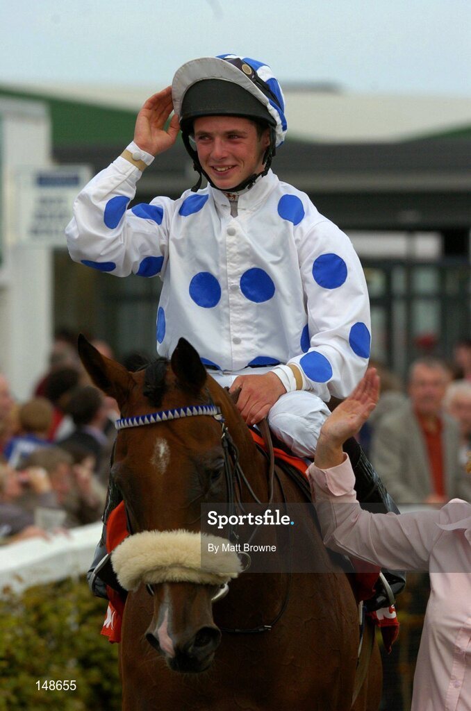 27 July 2004; A delighted Rory Cleary pictured after winning the McDonagh EBF Handicap. Galway Races, Ballybrit, Co. Galway. Picture credit; Matt Browne / SPORTSFILE