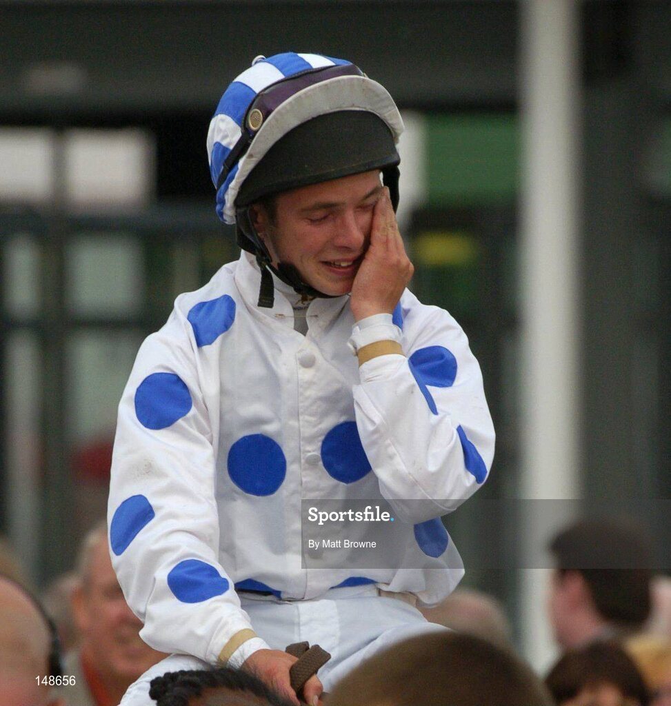 27 July 2004; Rory Cleary shows his emotions after winning the McDonagh EBF Handicap. Galway Races, Ballybrit, Co. Galway. Picture credit; Matt Browne / SPORTSFILE