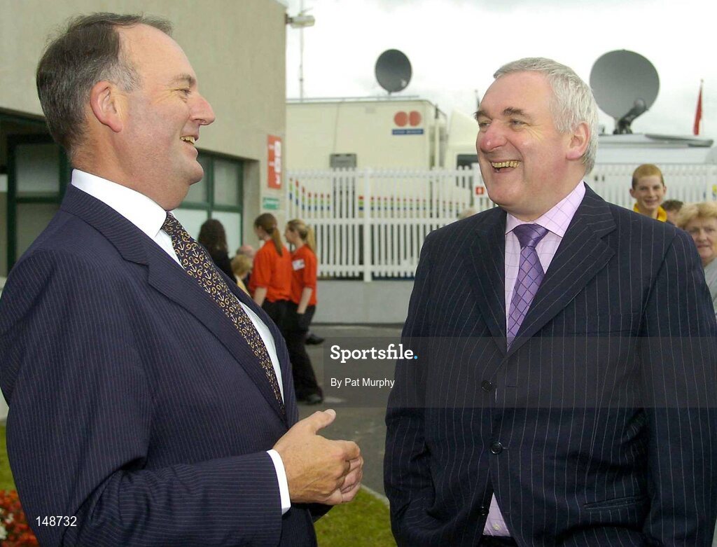 28 July 2004; An Taoiseach, Bertie Ahern in conversation with John Coyle, Chairman of the Galway Races Committee. Galway Races, Ballybrit, Co. Galway. Picture credit; Pat Murphy / SPORTSFILE