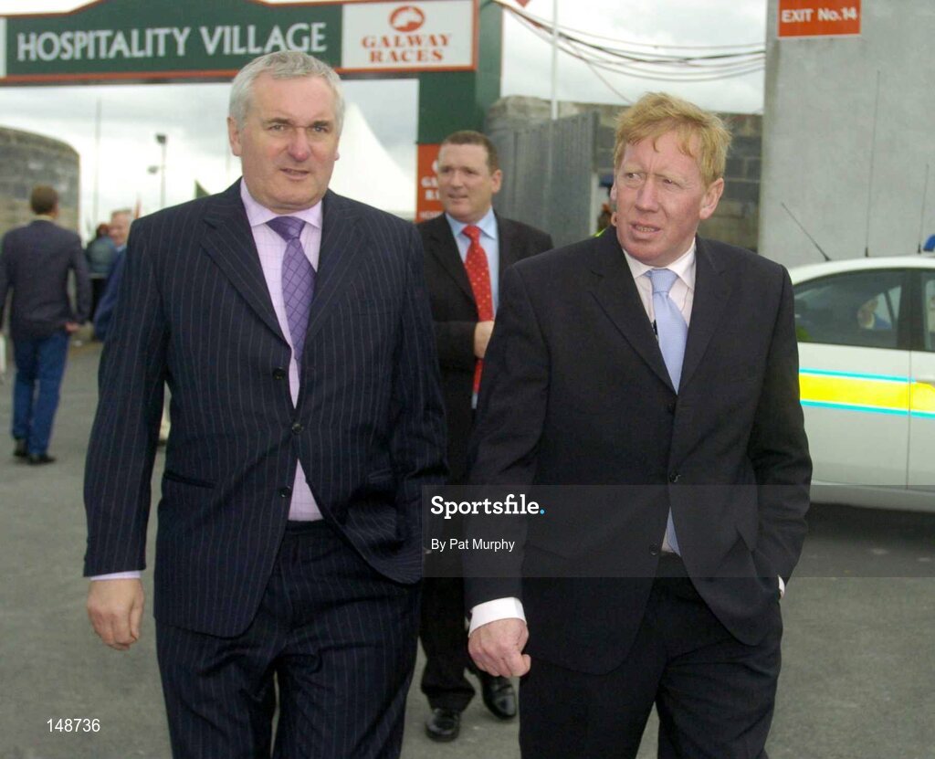 28 July 2004; An Taoiseach, Bertie Ahern, T.D., in conversation with John Moloney, Galway Racecourse manager prior to the start of the days racing. Galway Races, Ballybrit, Co. Galway. Picture credit; Pat Murphy / SPORTSFILE