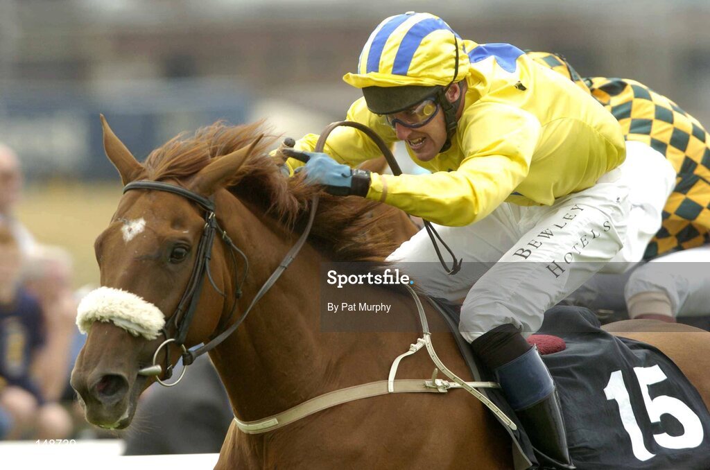 28 July 2004; Burren Moonshine, with Robert Power up, races clear of Allaboveboard with Tom Treacy up, partially hidden, on their way to winning the HP Imaging & Digital Printing Handicap Hurdle. Galway Races, Ballybrit, Co. Galway. Picture credit; Pat Murphy / SPORTSFILE