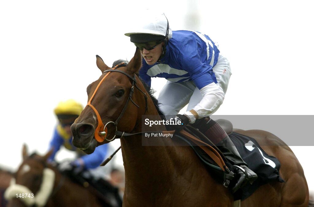 28 July 2004; General Feeling, with Padraig Beggy up, crosses the finish line to win the HP Software Publishing Services Handicap. Galway Races, Ballybrit, Co. Galway. Picture credit; Pat Murphy / SPORTSFILE