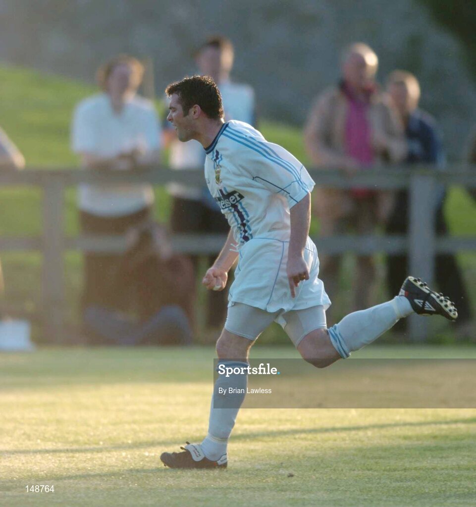 28 July 2004; Sean Finn, UCD, celebrates after scoring a goal for his side. FAI Cup Replay, UCD v Cork City, Belfield Park, UCD, Dublin. Picture credit; Brian Lawless / SPORTSFILE
