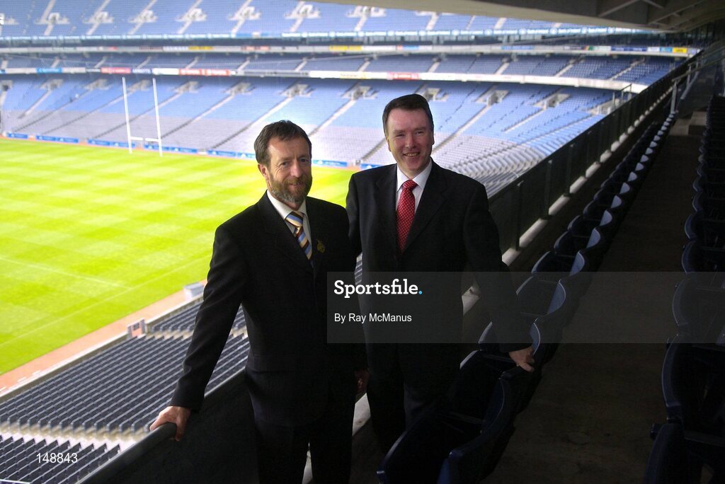 29 July 2004; Pat McCann, Chief Executive, Jurys Doyle Hotel Group plc, and President of the GAA Sean Kelly, left, at the announcement of an agreement between the GAA and Jurys Doyle Hotel Group plc for the development and lease of a new landmark 4-star hotel at Dublin's Croke Park, which will be located on Jones' Road, the hotel will be named Jurys Croke Park Hotel. Croke Park, Dublin. Picture credit; Ray McManus / SPORTSFILE