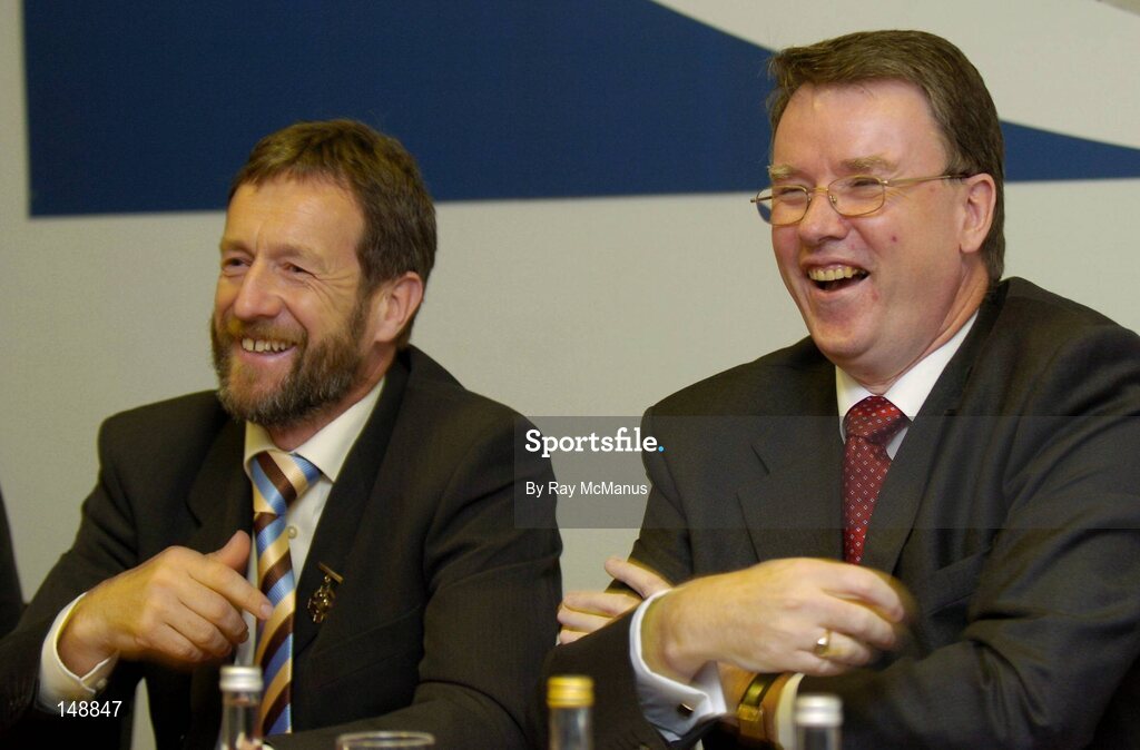29 July 2004; Pat McCann, Chief Executive, Jurys Doyle Hotel Group plc, and President of the GAA Sean Kelly, left, at the announcement of an agreement between the GAA and Jurys Doyle Hotel Group plc for the development and lease of a new landmark 4-star hotel at Dublin's Croke Park, which will be located on Jones' Road, the hotel will be named Jurys Croke Park Hotel. Croke Park, Dublin. Picture credit; Ray McManus / SPORTSFILE