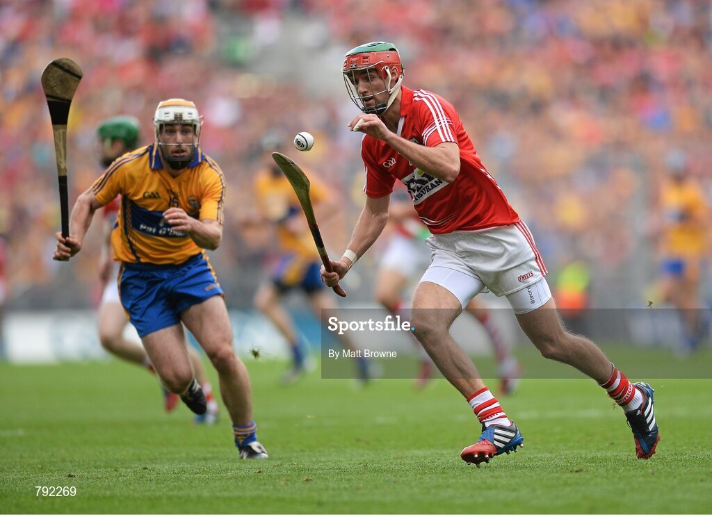 8 September 2013; Stephen McDonnell, Cork, in action against Conor McGrath, Clare. GAA Hurling All-Ireland Senior Championship Final, Cork v Clare, Croke Park, Dublin. Picture credit: Matt Browne / SPORTSFILE