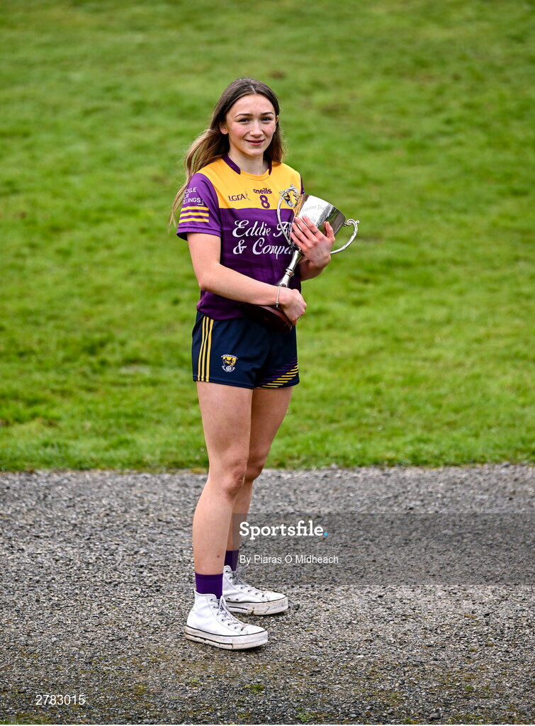 9 April 2024; Leinster LGFA Minor B finalist Beibhinn McDonald of Wexford at the Leinster LGFA Minor Captains’ evening at Dún na Sí Park in Moate, Westmeath, ahead of the upcoming 2024 Leinster LGFA Minor Championship Finals. Photo by Piaras Ó Mídheach/Sportsfile