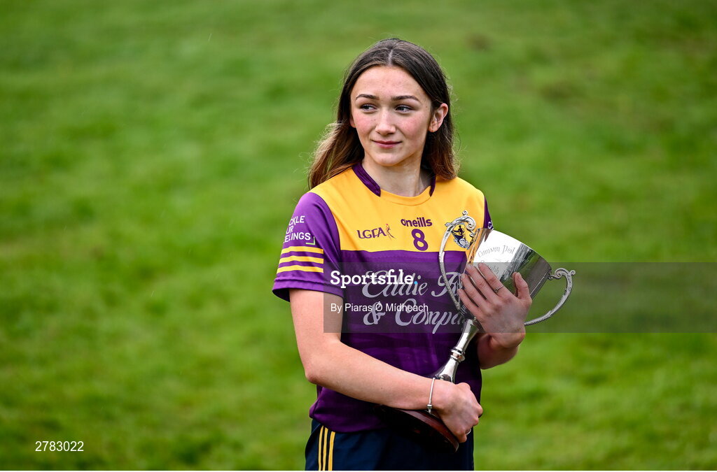 9 April 2024; Leinster LGFA Minor B finalist Beibhinn McDonald of Wexford at the Leinster LGFA Minor Captains’ evening at Dún na Sí Park in Moate, Westmeath, ahead of the upcoming 2024 Leinster LGFA Minor Championship Finals. Photo by Piaras Ó Mídheach/Sportsfile