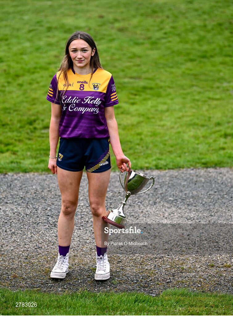 9 April 2024; Leinster LGFA Minor B finalist Beibhinn McDonald of Wexford at the Leinster LGFA Minor Captains’ evening at Dún na Sí Park in Moate, Westmeath, ahead of the upcoming 2024 Leinster LGFA Minor Championship Finals. Photo by Piaras Ó Mídheach/Sportsfile