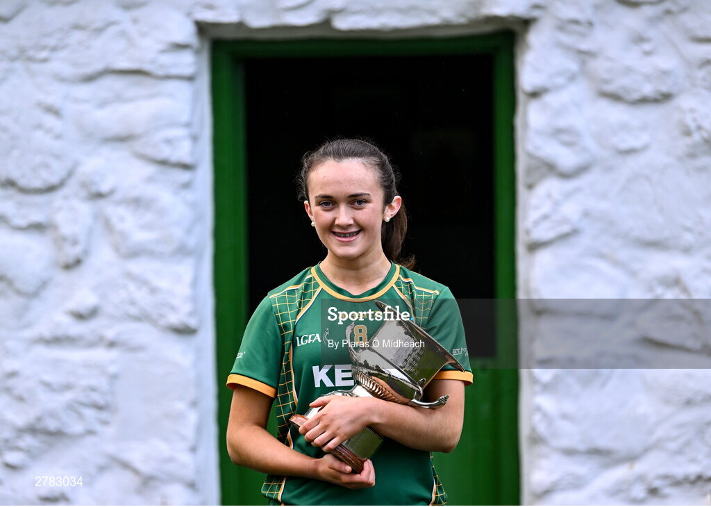 9 April 2024; Leinster LGFA Minor A finalist Kerrie Cole of Meath at the Leinster LGFA Minor Captains’ evening at Dún na Sí Park in Moate, Westmeath, ahead of the upcoming 2024 Leinster LGFA Minor Championship Finals. Photo by Piaras Ó Mídheach/Sportsfile