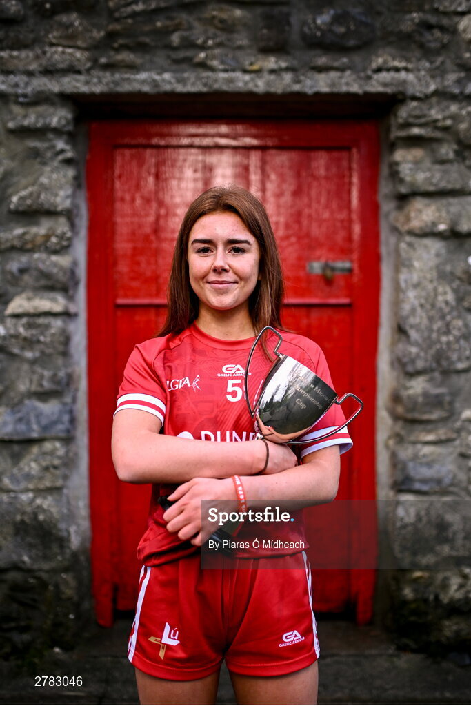 9 April 2024; Leinster LGFA Minor C finalist Brígh McEnteggart of Louth at the Leinster LGFA Minor Captains’ evening at Dún na Sí Park in Moate, Westmeath, ahead of the upcoming 2024 Leinster LGFA Minor Championship Finals. Photo by Piaras Ó Mídheach/Sportsfile