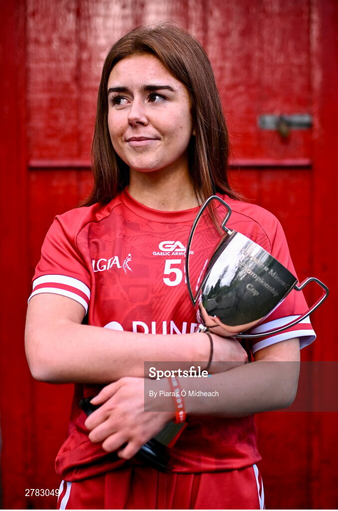 9 April 2024; Leinster LGFA Minor C finalist Brígh McEnteggart of Louth at the Leinster LGFA Minor Captains’ evening at Dún na Sí Park in Moate, Westmeath, ahead of the upcoming 2024 Leinster LGFA Minor Championship Finals. Photo by Piaras Ó Mídheach/Sportsfile