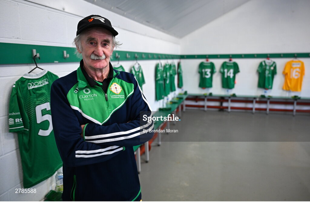 6 April 2024; London GAA kitman Phil Roche after preparing the dressing room, in his final season as kitman after 16 years, before the Connacht GAA Football Senior Championship quarter-final match between London and Galway at McGovern Park in Ruislip, England. Photo by Brendan Moran/Sportsfile