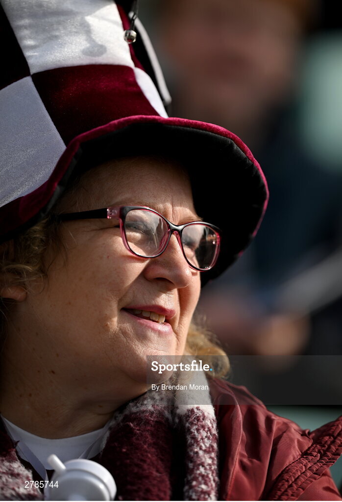6 April 2024; A Galway supporter during the Connacht GAA Football Senior Championship quarter-final match between London and Galway at McGovern Park in Ruislip, England. Photo by Brendan Moran/Sportsfile