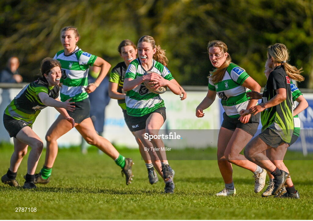 13 April 2024; Lily Haslam of Naas during the Leinster Rugby Girl's U18 semi-final match between Naas and Portdara at Naas RFC in Kildare. Photo by Tyler Miller/Sportsfile