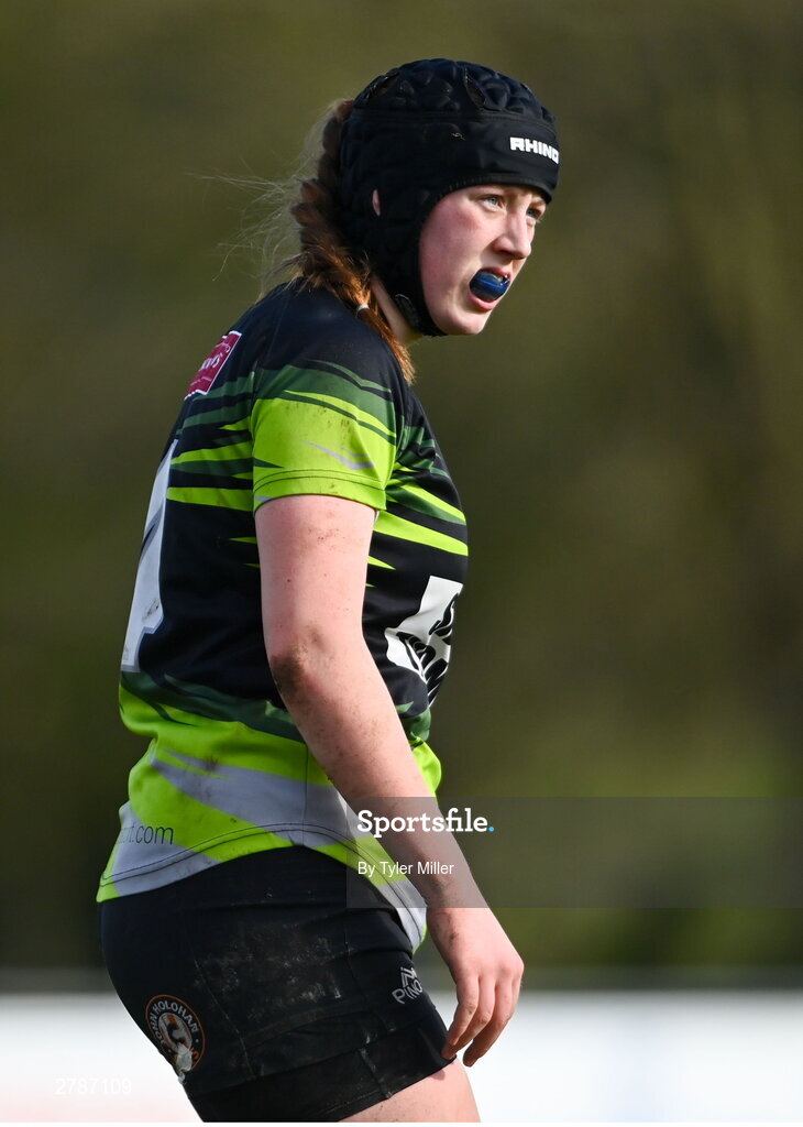 13 April 2024; Réaltín Whiteley of Portdara during the Leinster Rugby Girl's U18 semi-final match between Naas and Portdara at Naas RFC in Kildare. Photo by Tyler Miller/Sportsfile