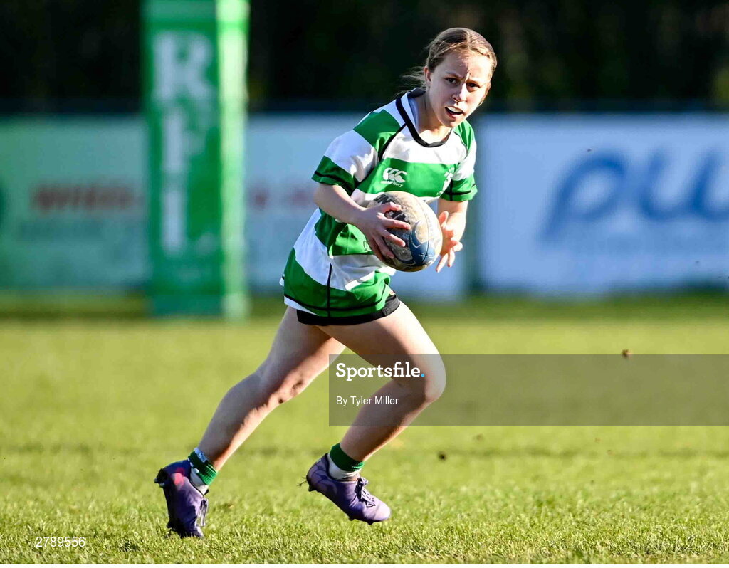 13 April 2024; Kate Cameron of Naas during the Leinster Rugby Girl's U18 semi-final match between Naas and Portdara at Naas RFC in Kildare. Photo by Tyler Miller/Sportsfile