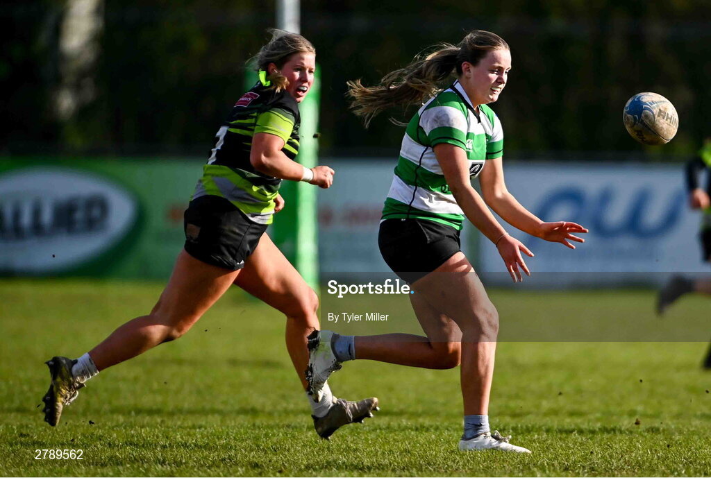 13 April 2024; Sophie Francis of Naas during the Leinster Rugby Girl's U18 semi-final match between Naas and Portdara at Naas RFC in Kildare. Photo by Tyler Miller/Sportsfile