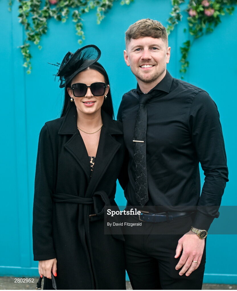 1 May 2024; Boxer Jay Quigley with his wife April during day two of the Punchestown Festival at Punchestown Racecourse in Kildare. Photo by David Fitzgerald/Sportsfile