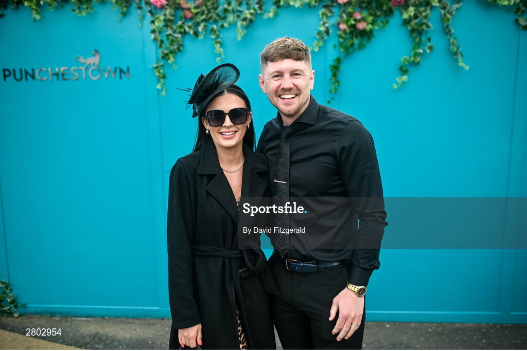 1 May 2024; Boxer Jay Quigley with his wife April during day two of the Punchestown Festival at Punchestown Racecourse in Kildare. Photo by David Fitzgerald/Sportsfile