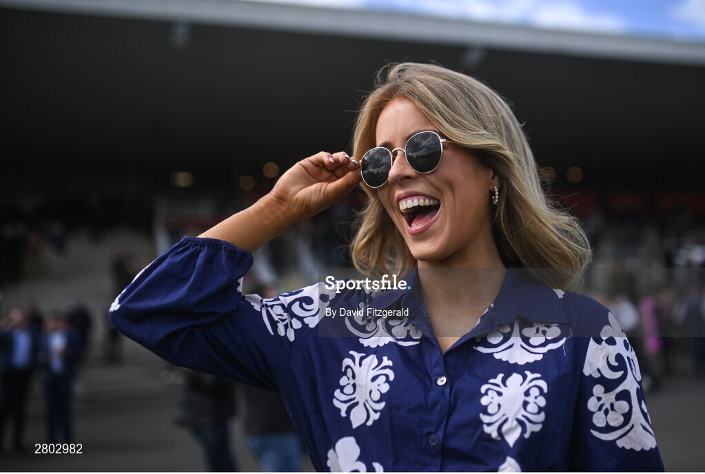 1 May 2024; Racegoer Laurianne Canty from Tipperary during day two of the Punchestown Festival at Punchestown Racecourse in Kildare. Photo by David Fitzgerald/Sportsfile
