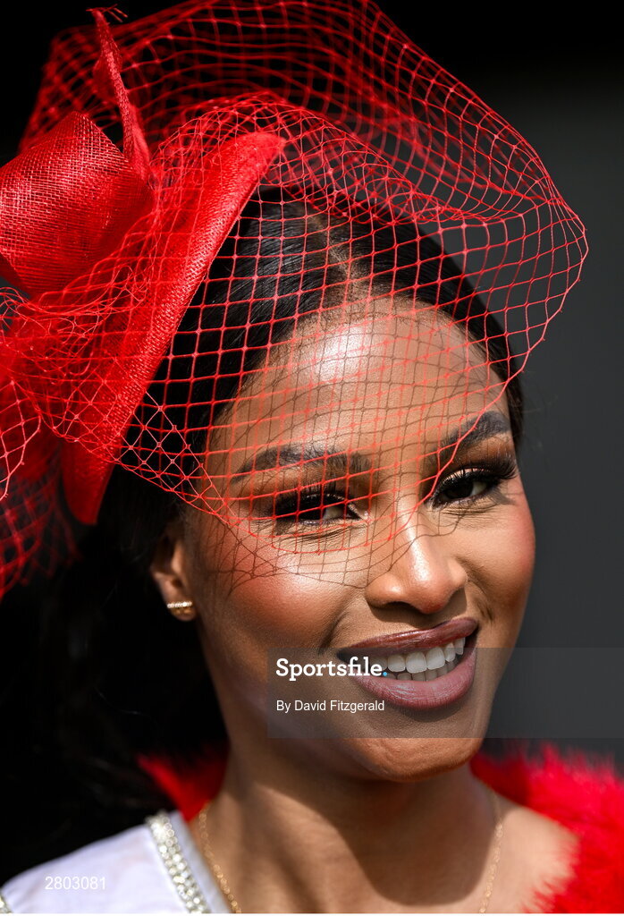 1 May 2024; Racegoer Aishah Akorede during day two of the Punchestown Festival at Punchestown Racecourse in Kildare. Photo by David Fitzgerald/Sportsfile