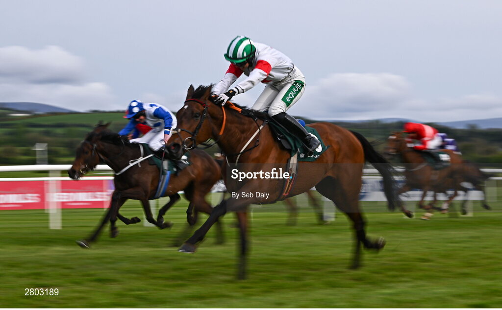 1 May 2024; Familiar Dreams, with Aine O'Connor up, on their way to winning the Weatherbys General Stud Book Irish EBF Mares Flat Race during day two of the Punchestown Festival at Punchestown Racecourse in Kildare. Photo by Seb Daly/Sportsfile