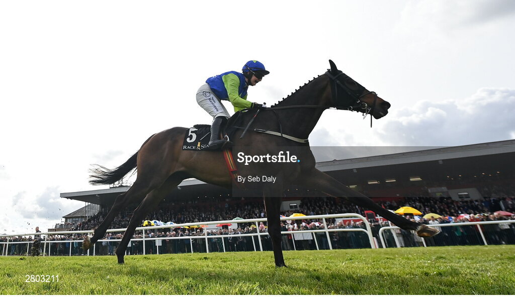 1 May 2024; Redemption Day, with Jodie Townend up, on their way to winning the Race and Stay At Punchestown Champion INH Flat Race during day two of the Punchestown Festival at Punchestown Racecourse in Kildare. Photo by Seb Daly/Sportsfile