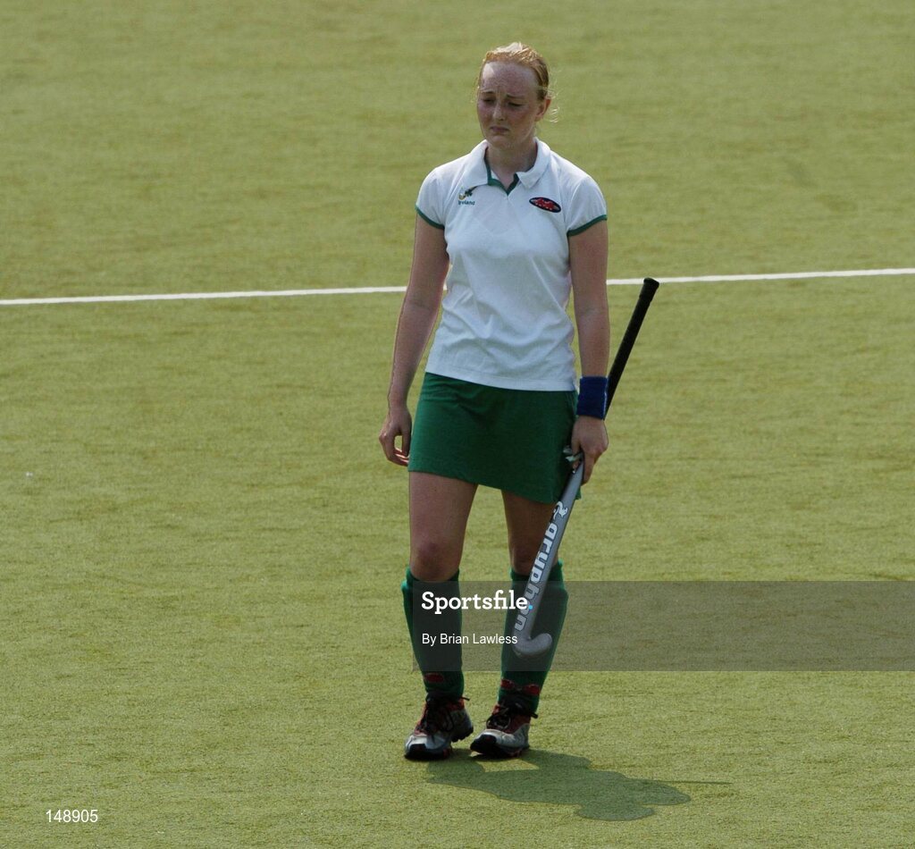 30 July 2004; Ireland's Jessica Lynch shows her dissapointment after defeat to Belarus. European Hockey Junior Championship, Cross Over Match, Ireland v Belarus, UCD, Belfield, Dublin. Picture credit; Brian Lawless / SPORTSFILE