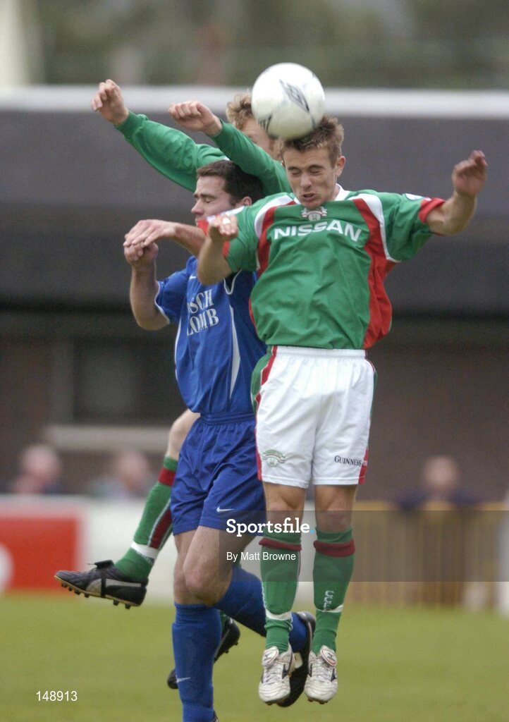 30 July 2004; Liam Kearney and Colin O'Brien, hidden, Cork City, in action against Waterford United's David Mulcahy. eircom League Premier Division, Cork City v Waterford United, Turners Cross, Cork. Picture Credit; Matt Browne / SPORTSFILE