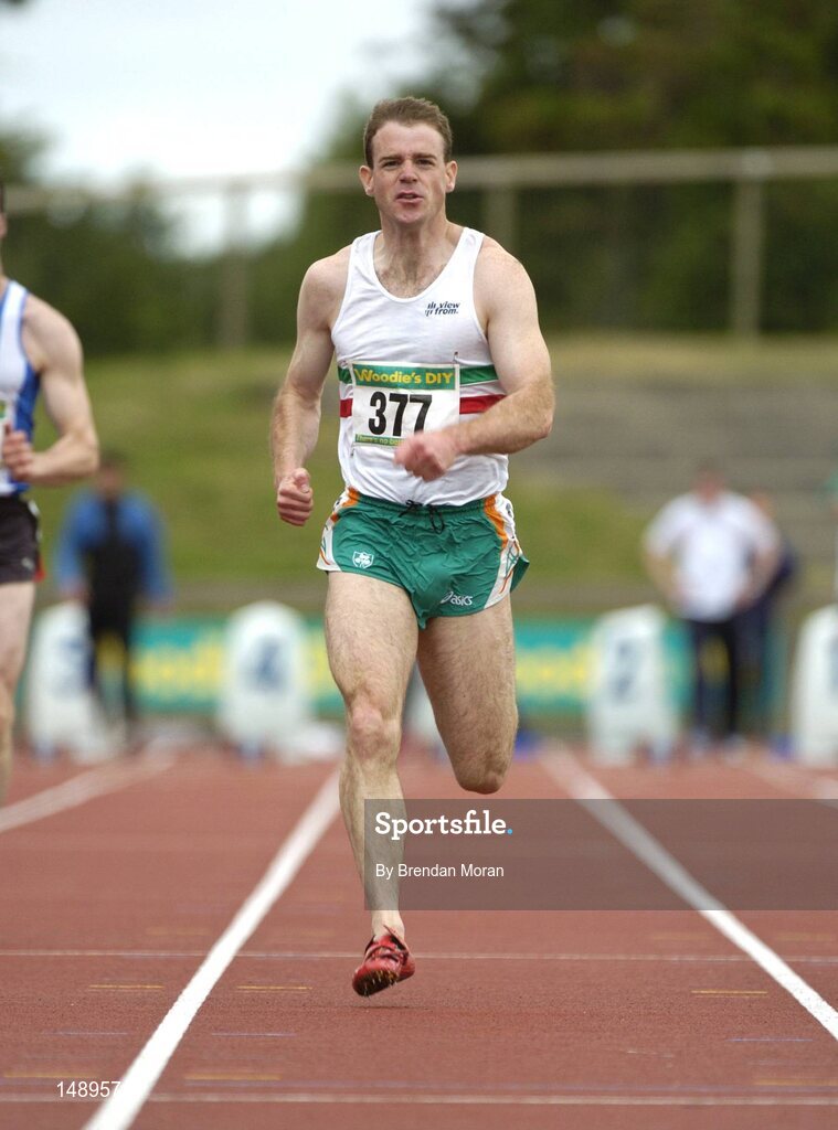 25 July 2004; Tom Comyns, Limerick AC, in action during the semi-finals of the Men's 100m. AAI Senior Track and Field Championships, Morton Stadium, Santry, Dublin. Picture credit; Brendan Moran / SPORTSFILE