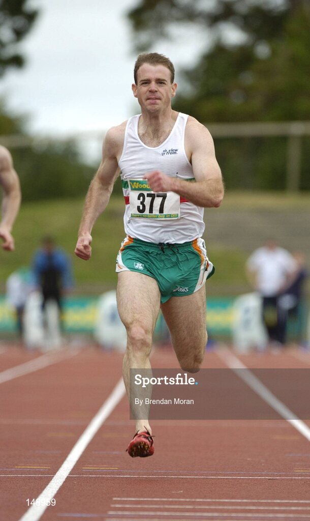25 July 2004; Tom Comyns, Limerick AC, in action during the semi-finals of the Men's 100m. AAI Senior Track and Field Championships, Morton Stadium, Santry, Dublin. Picture credit; Brendan Moran / SPORTSFILE