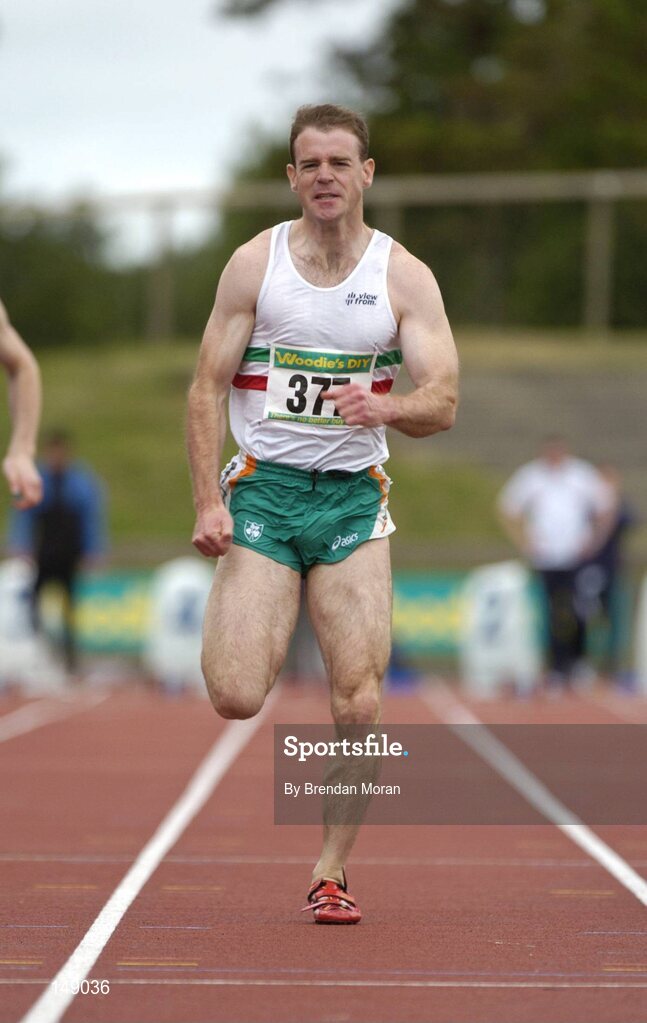 25 July 2004; Tom Comyns, Limerick AC, in action during the semi-finals of the Men's 100m. AAI Senior Track and Field Championships, Morton Stadium, Santry, Dublin. Picture credit; Brendan Moran / SPORTSFILE