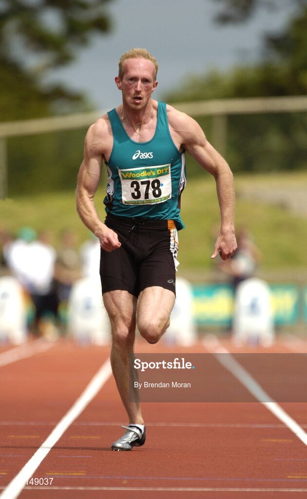 25 July 2004; Paul Brizzel, Ballymena and Antrim AC, in action during the semi-finals of the Men's 100m. AAI Senior Track and Field Championships, Morton Stadium, Santry, Dublin. Picture credit; Brendan Moran / SPORTSFILE