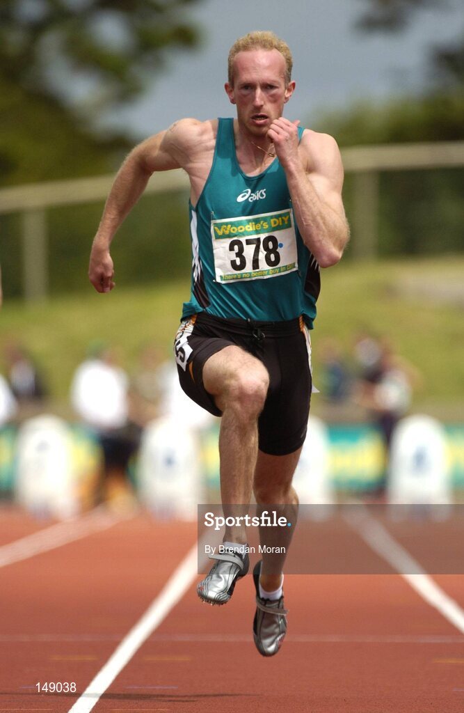25 July 2004; Paul Brizzel, Ballymena and Antrim AC, in action during the semi-finals of the Men's 100m. AAI Senior Track and Field Championships, Morton Stadium, Santry, Dublin. Picture credit; Brendan Moran / SPORTSFILE