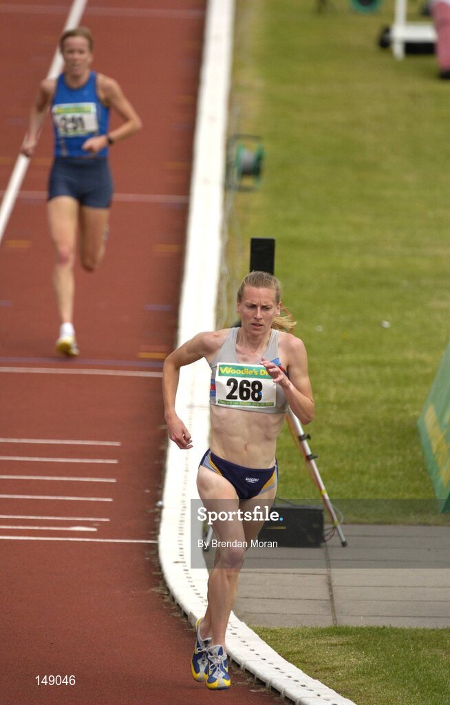 25 July 2004; Eventual winner Maria McCambridge, Dundrum South Dublin AC, leads eventual second Una English, Dublin City Harriers AC, during the Women's 5000m Final. AAI Senior Track and Field Championships, Morton Stadium, Santry, Dublin. Picture credit; Brendan Moran / SPORTSFILE