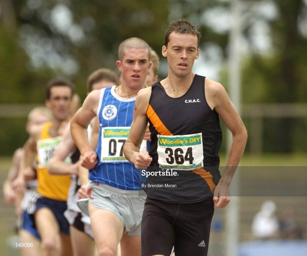 25 July 2004; Alastair Cragg (364), Clonliffe Harriers AC, leads Colin Costello (078), Star of the Sean AC, in the Men's 1500m Final. AAI Senior Track and Field Championships, Morton Stadium, Santry, Dublin. Picture credit; Brendan Moran / SPORTSFILE