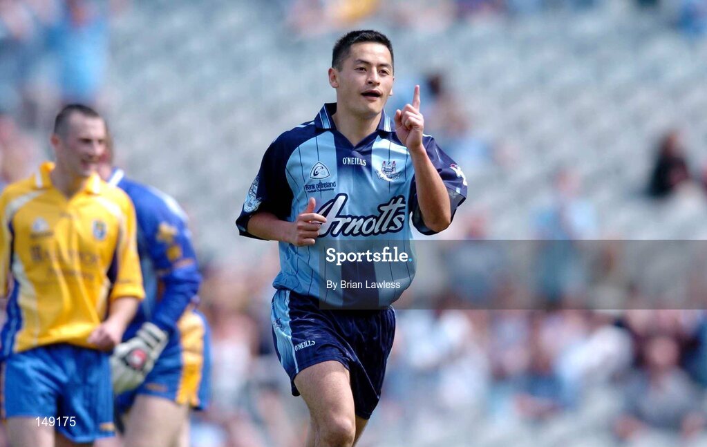 1 August 2004; Jason Sherlock, Dublin, celebrates after scoring a goal for his side. Bank of Ireland All-Ireland Football Championship, Round 4, Dublin v Roscommon, Croke Park, Dublin. Picture credit; Brian Lawless / SPORTSFILE