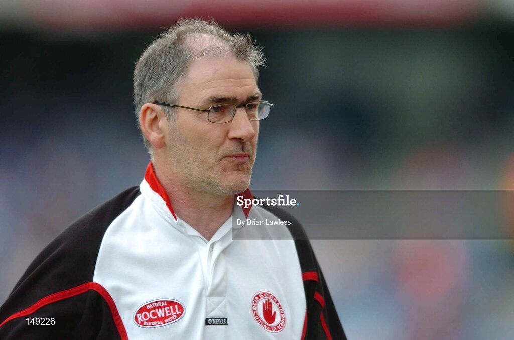 1 August 2004; Tyrone manager Mickey Harte towards the end of the game. Bank of Ireland All-Ireland Football Championship, Round 4, Laois v Tyrone, Croke Park, Dublin. Picture credit; Brian Lawless / SPORTSFILE