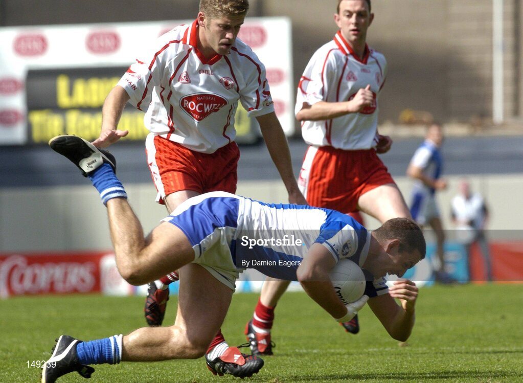 1 August 2004; Darren Rooney, Laois, in action against Kevin Hughes, Tyrone. Bank of Ireland All-Ireland Football Championship, Round 4, Laois v Tyrone, Croke Park, Dublin. Picture credit; Damien Eagers / SPORTSFILE