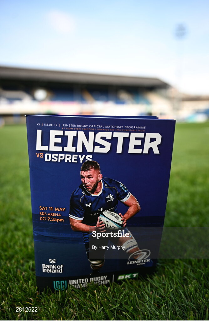 11 May 2024; The match programme is seen before the United Rugby Championship match between Leinster and Ospreys at the RDS Arena in Dublin. Photo by Harry Murphy/Sportsfile