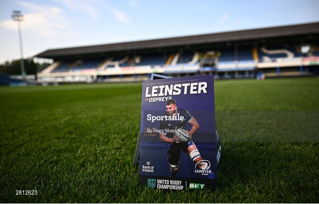 11 May 2024; The match programme is seen before the United Rugby Championship match between Leinster and Ospreys at the RDS Arena in Dublin. Photo by Harry Murphy/Sportsfile